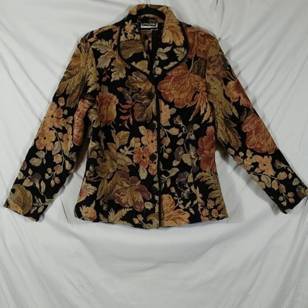 Gotcha Covered Women's Black & Green Floral Velvety Made in USA Blazer Size M - Picture 2 of 7